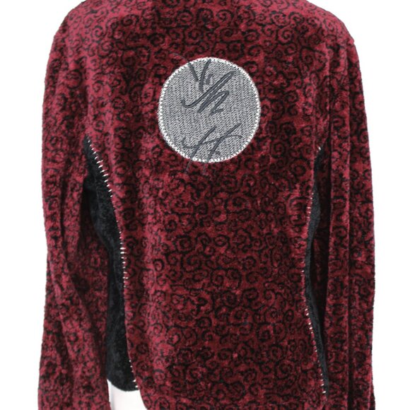 K.D. Spring Jackets & Blazers - K.D.Spring M L Burgundy Black Chenille Asian Themed Zip Front Casual Jacket